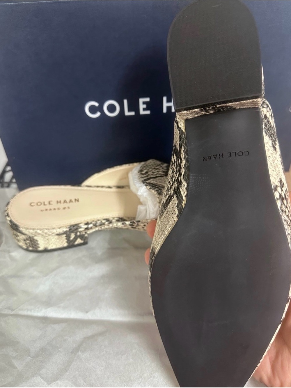 New Cole Haan Snake-Print Pointed Slip-On Mules size 9.5 B - Picture 3 of 3